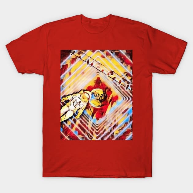 Astronaut and birds T-Shirt by rolffimages